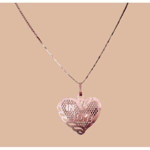 14K Yellow Gold In Love Heart Shaped Pendant with Necklace 16 inch Necklace